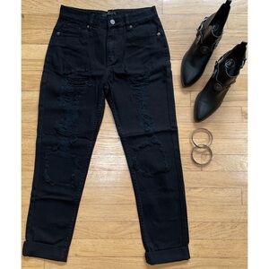 Black Distressed High-Waisted Jeans